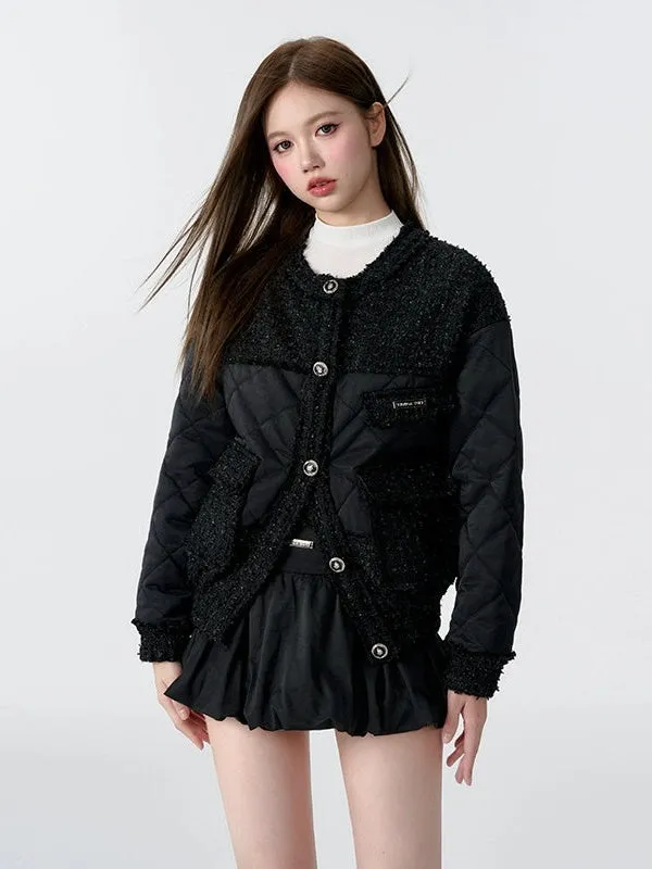 Fur Edge Quilted Collarless Jacket