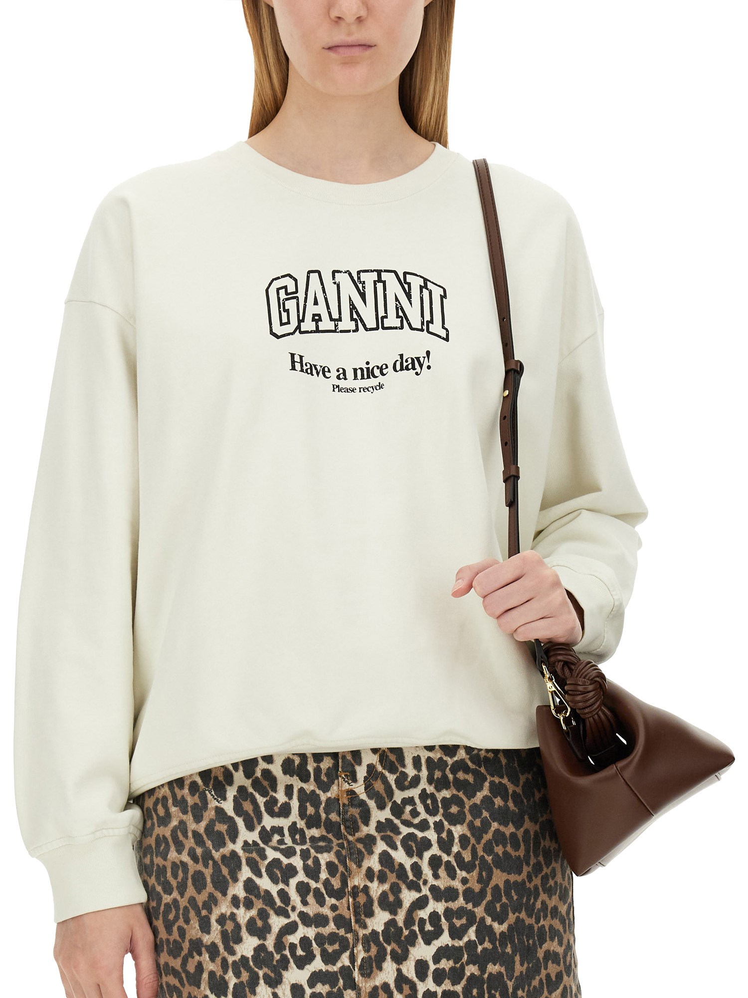 Cotton Sweatshirt with GANNI Logo