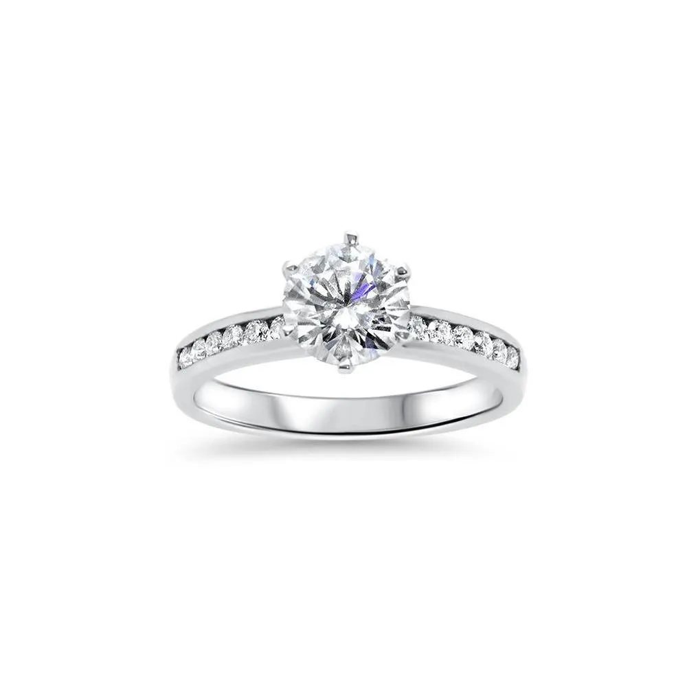 GEMORIE “Posh” 1ct Brilliant Round Moissanite Channel Set 18k Engagement Ring 