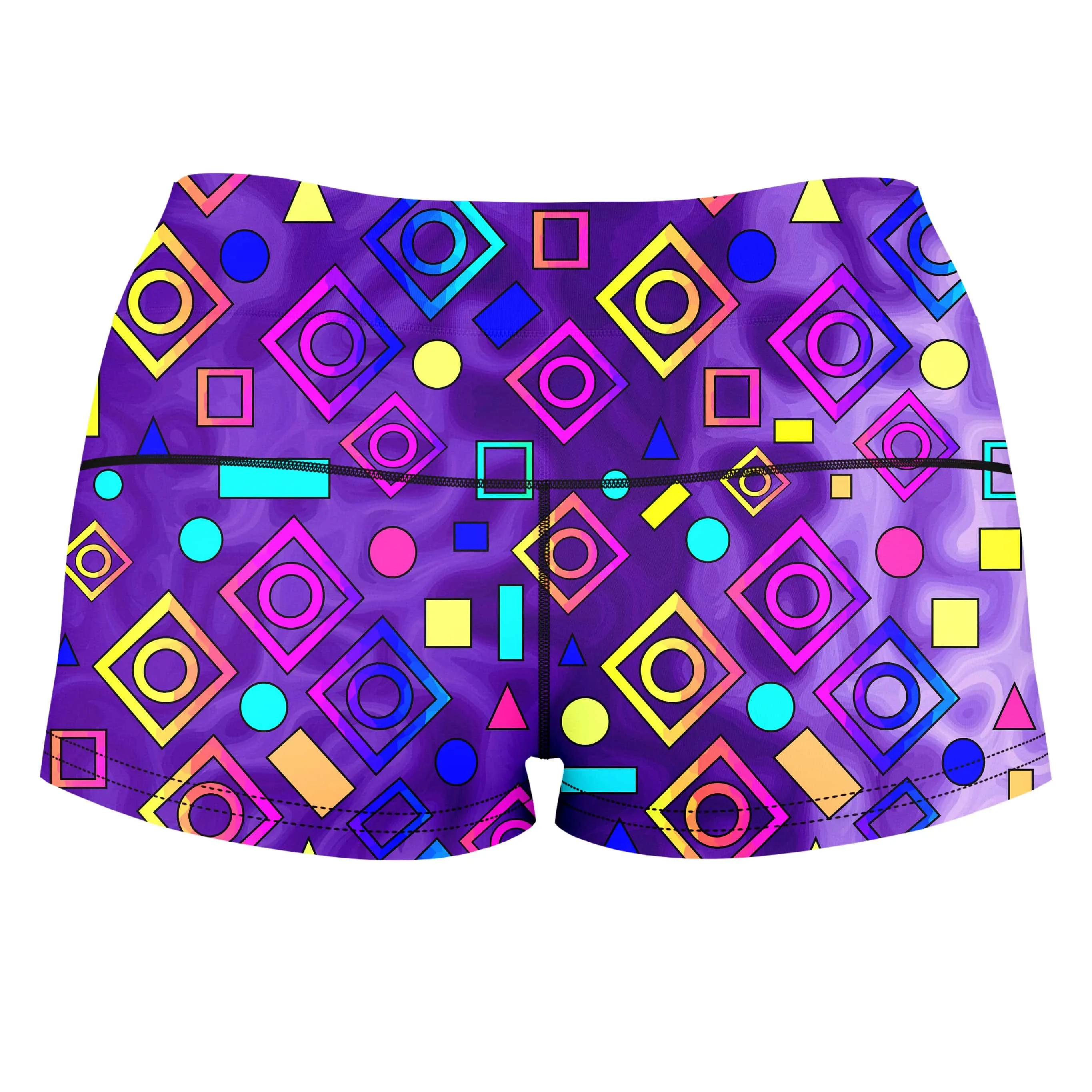 Geometric On Purple High-Waisted Women's Shorts