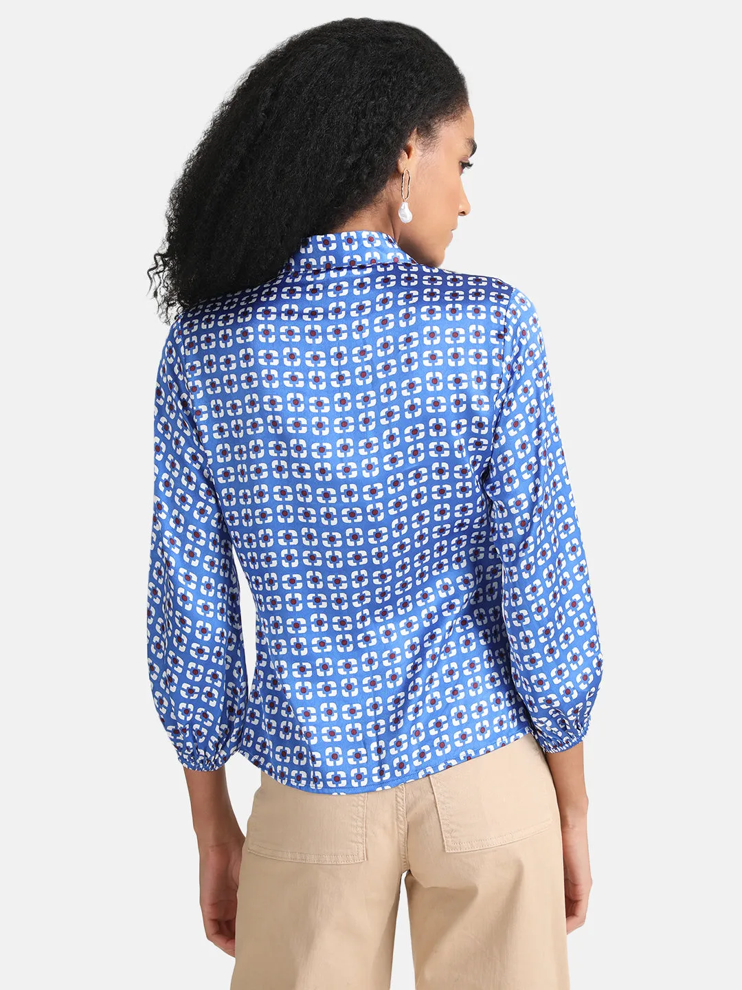 Geometric Print Shirt With Ruched Detail