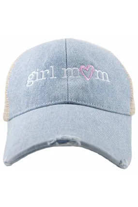 Girl Mom (Pink Heart) Denim Trucker Hat