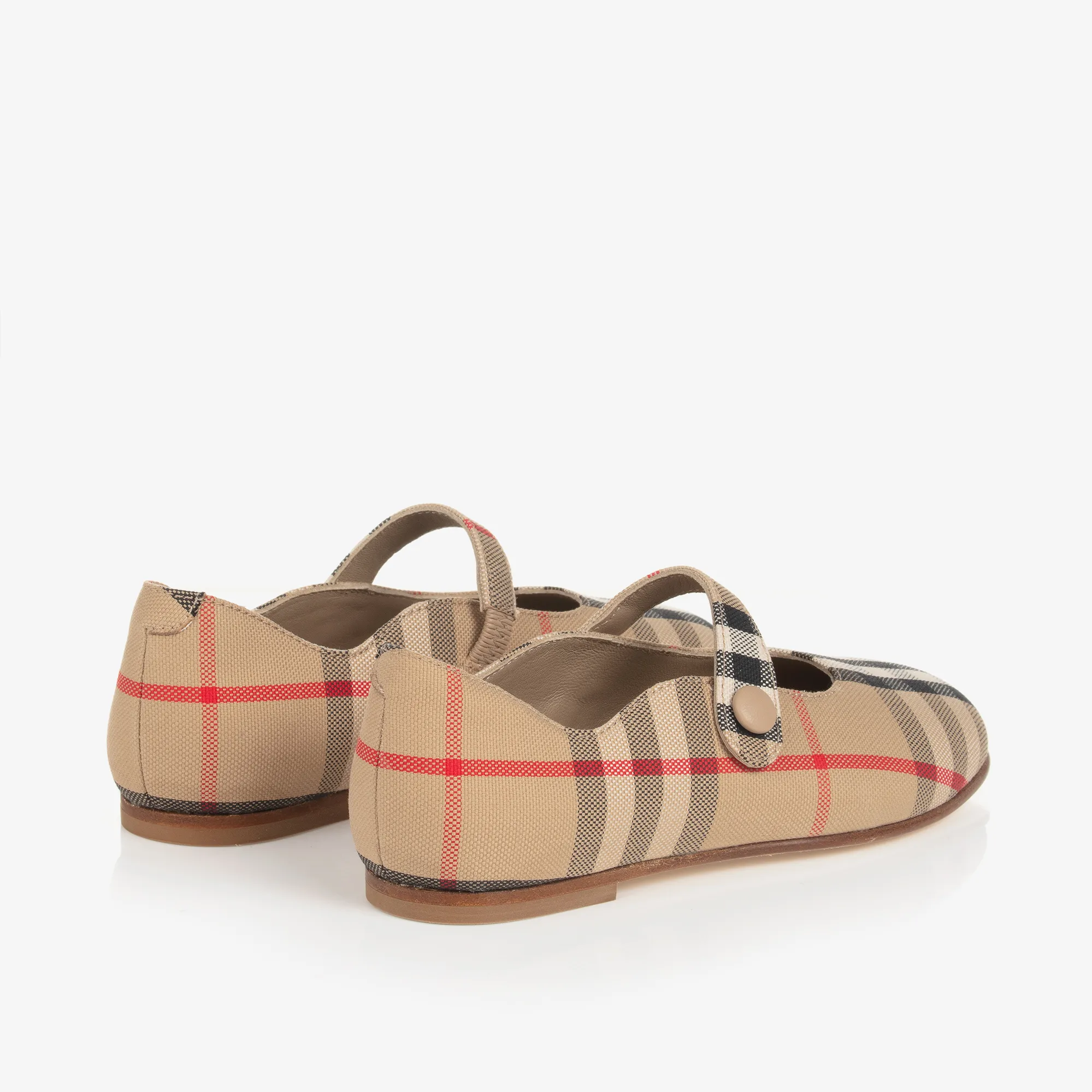 Girls Beige Vintage Check Pumps