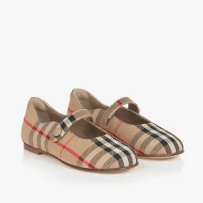 Girls Beige Vintage Check Pumps