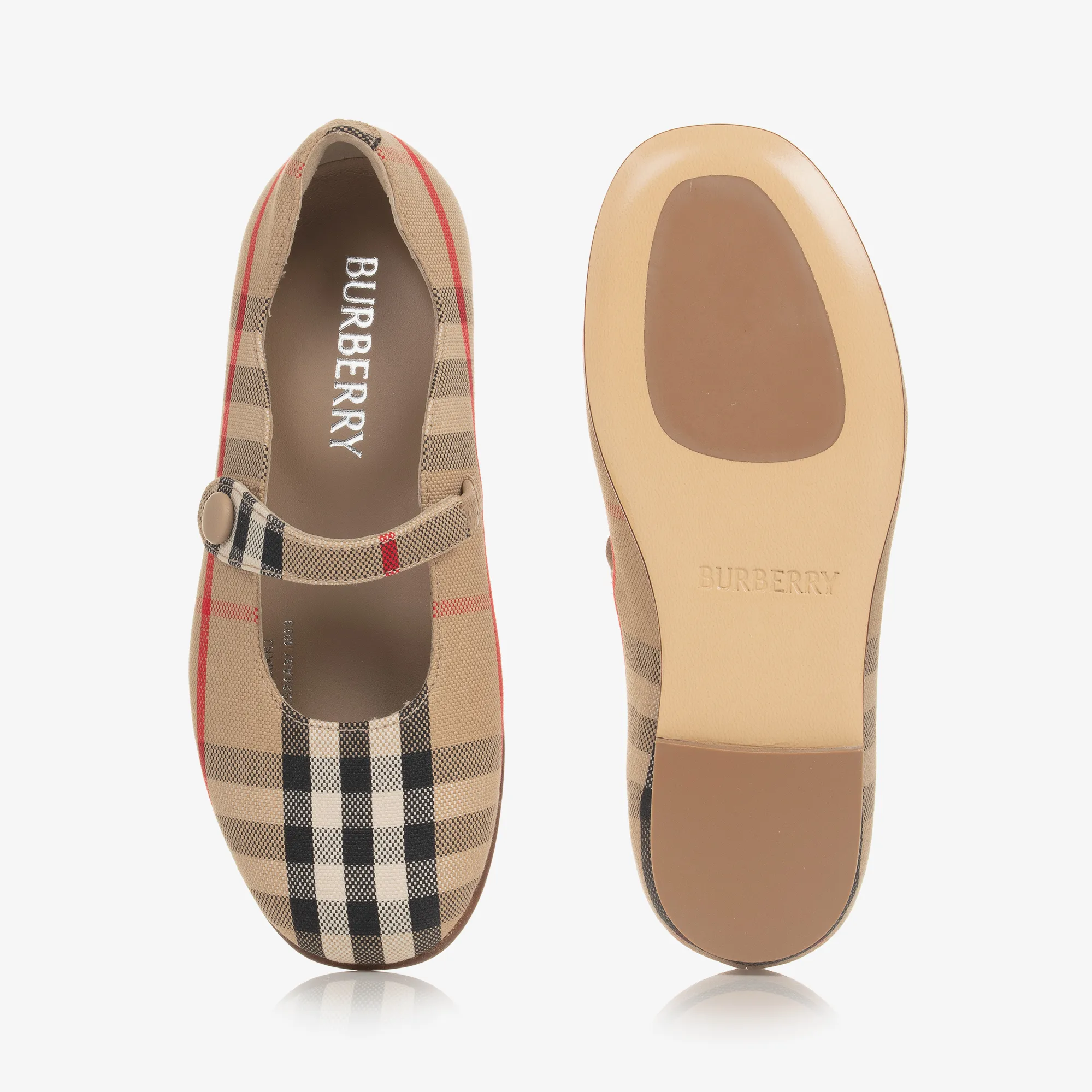 Girls Beige Vintage Check Pumps