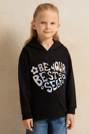 Girls Black Be Your Best Self Print Sweatshirt