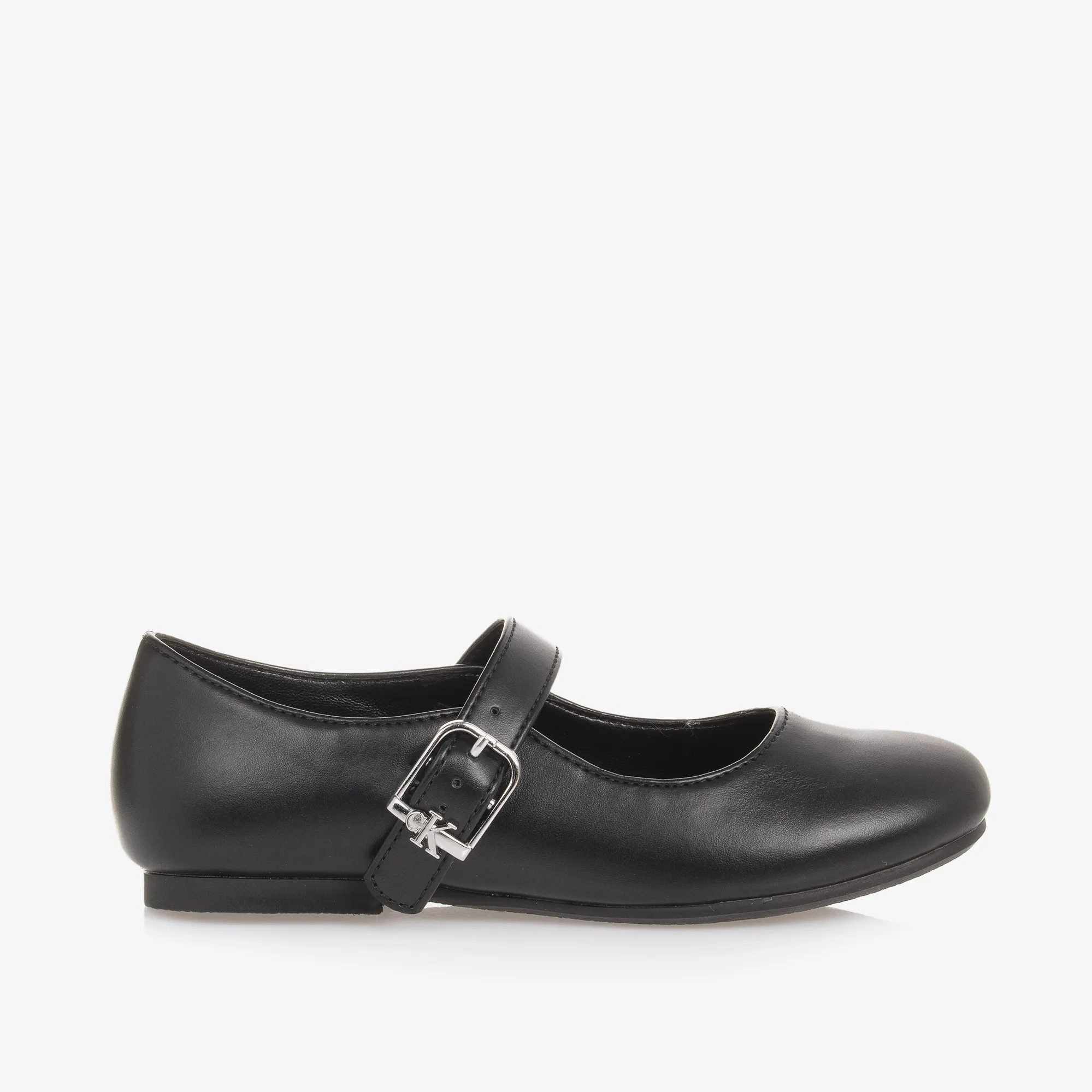 Girls Black Faux Leather Buckle Pumps