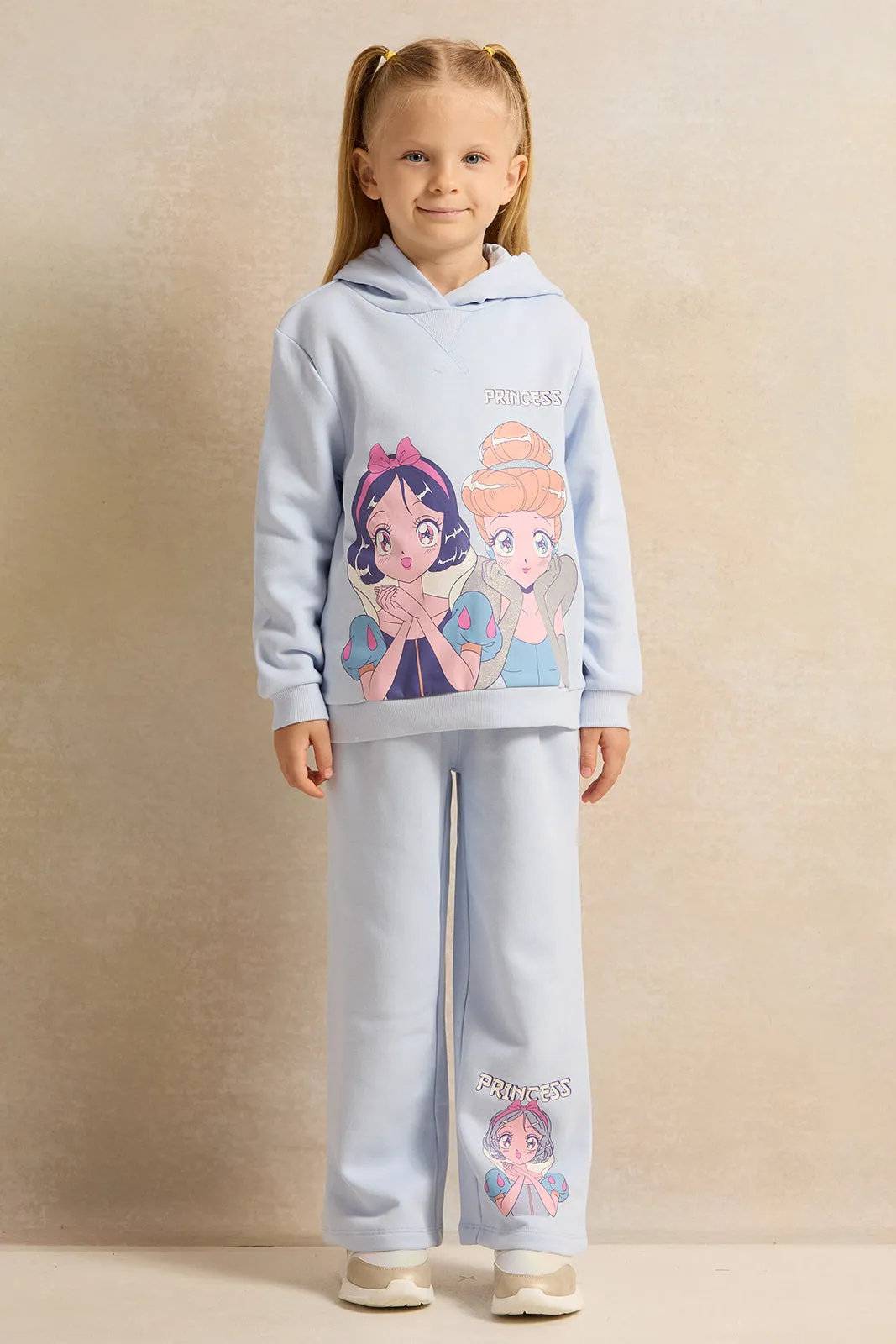 Girls Blue Princess Print Hooded Sweatshirt