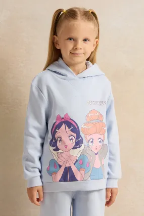 Girls Blue Princess Print Hooded Sweatshirt