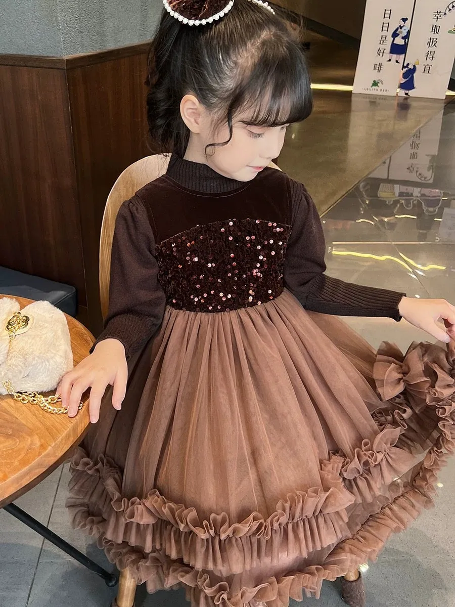 Girls Dress Autumn and Winter 2023 New Children's New Chinese Mesh Princess Dress Little Girl Chinese Style Cheongsam Dress