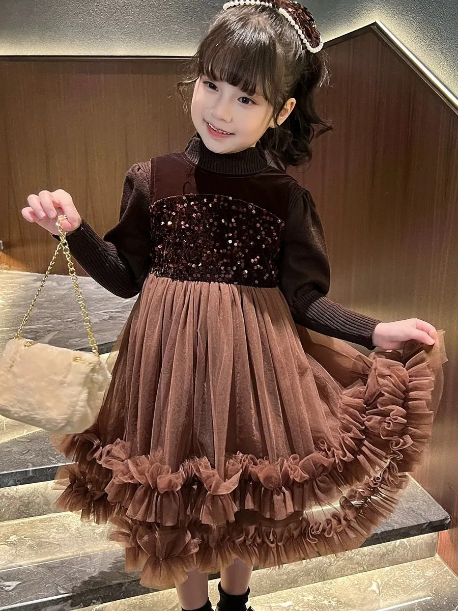 Girls Dress Autumn and Winter 2023 New Children's New Chinese Mesh Princess Dress Little Girl Chinese Style Cheongsam Dress