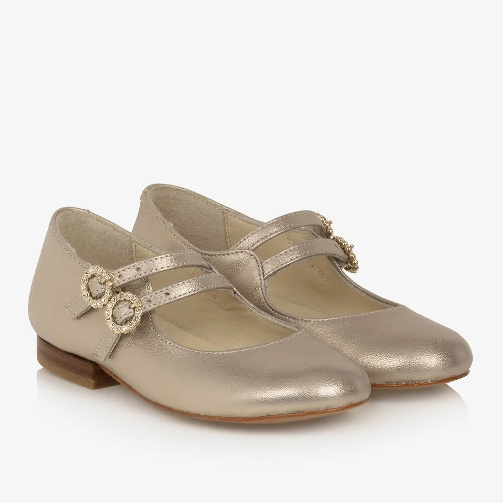 Girls Gold Buckle Ballerina Pumps