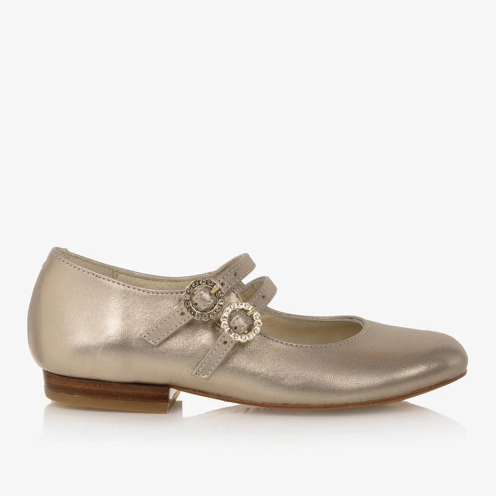 Girls Gold Buckle Ballerina Pumps