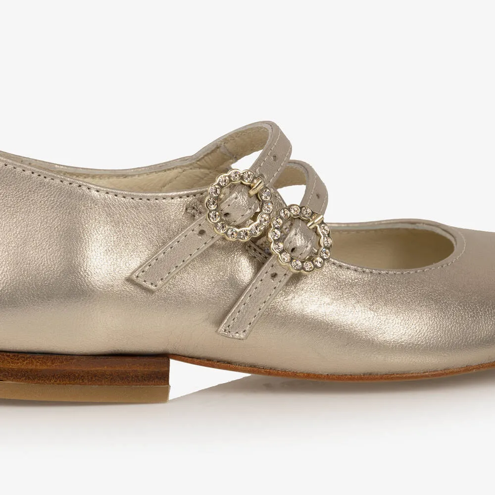 Girls Gold Buckle Ballerina Pumps