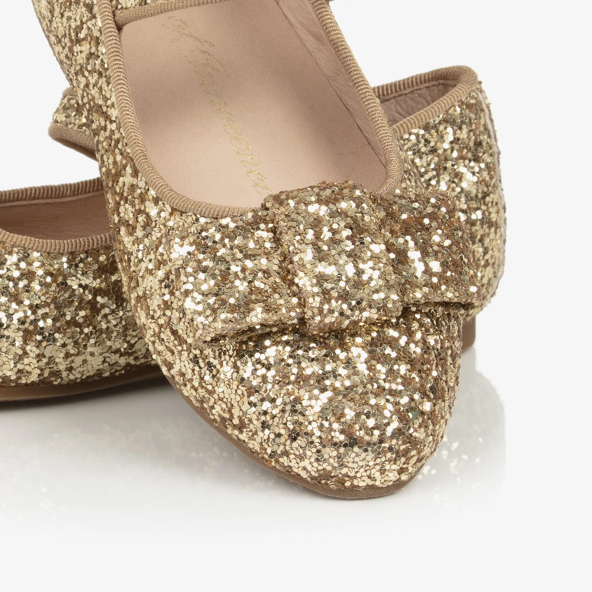 Girls Gold Glitter Bow Pumps