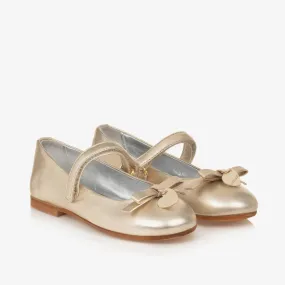 Girls Gold Leather Ballet Pumps