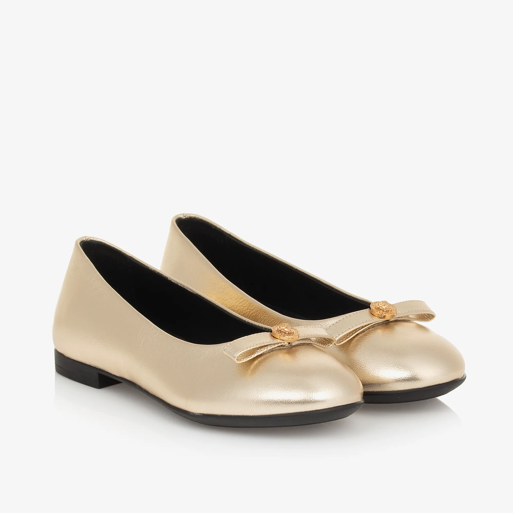 Girls Gold Leather Medusa Pumps