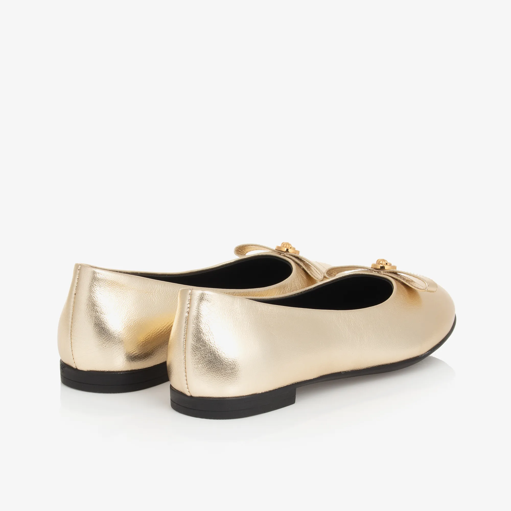 Girls Gold Leather Medusa Pumps