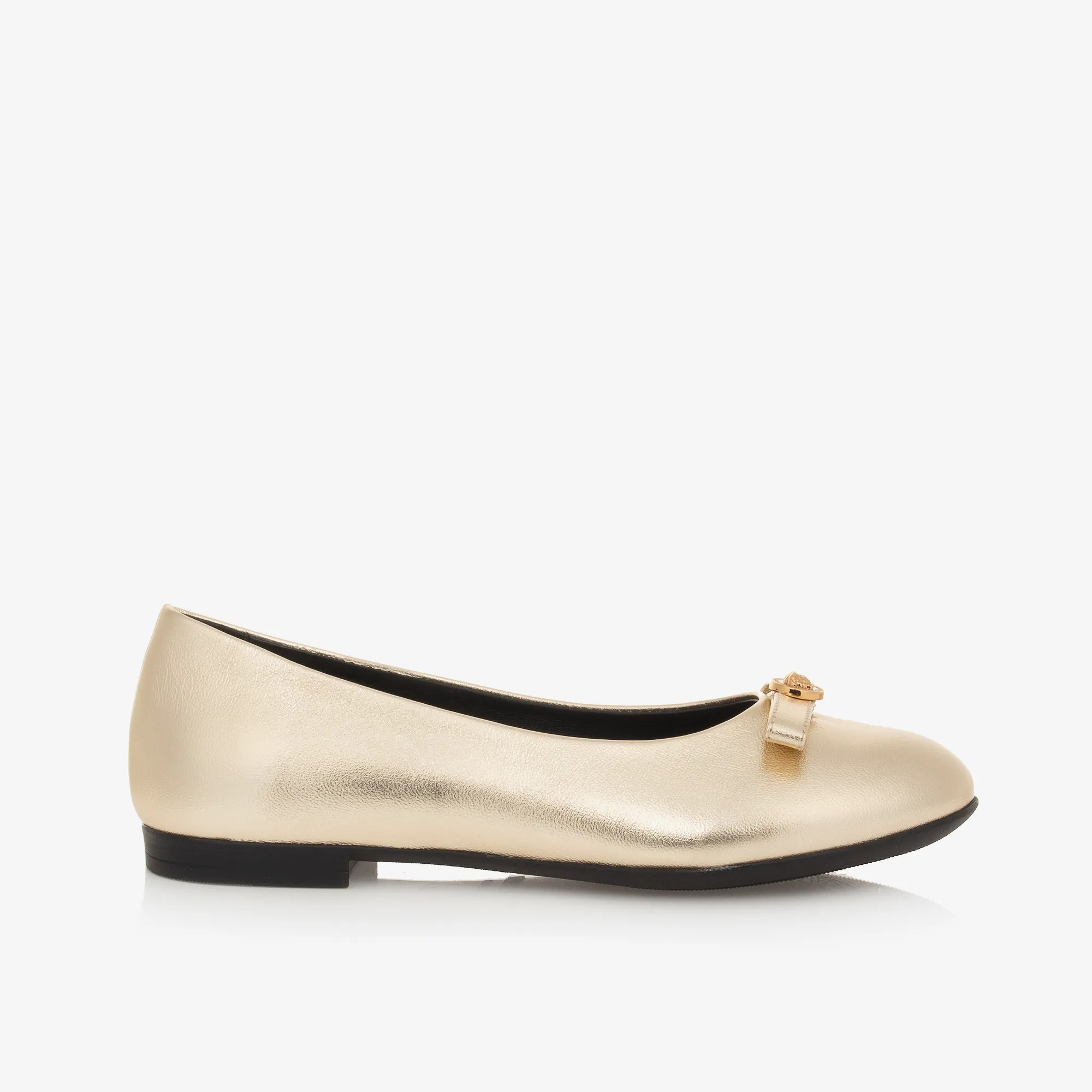 Girls Gold Leather Medusa Pumps