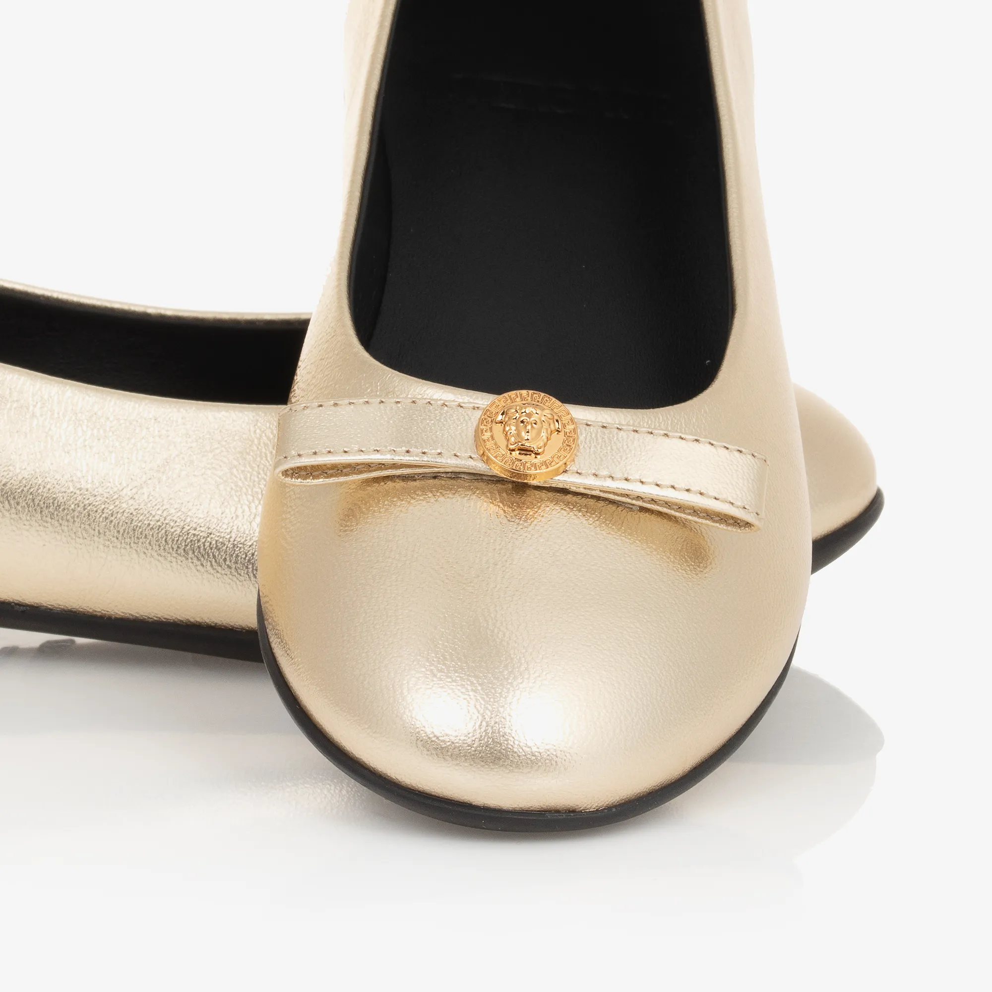 Girls Gold Leather Medusa Pumps