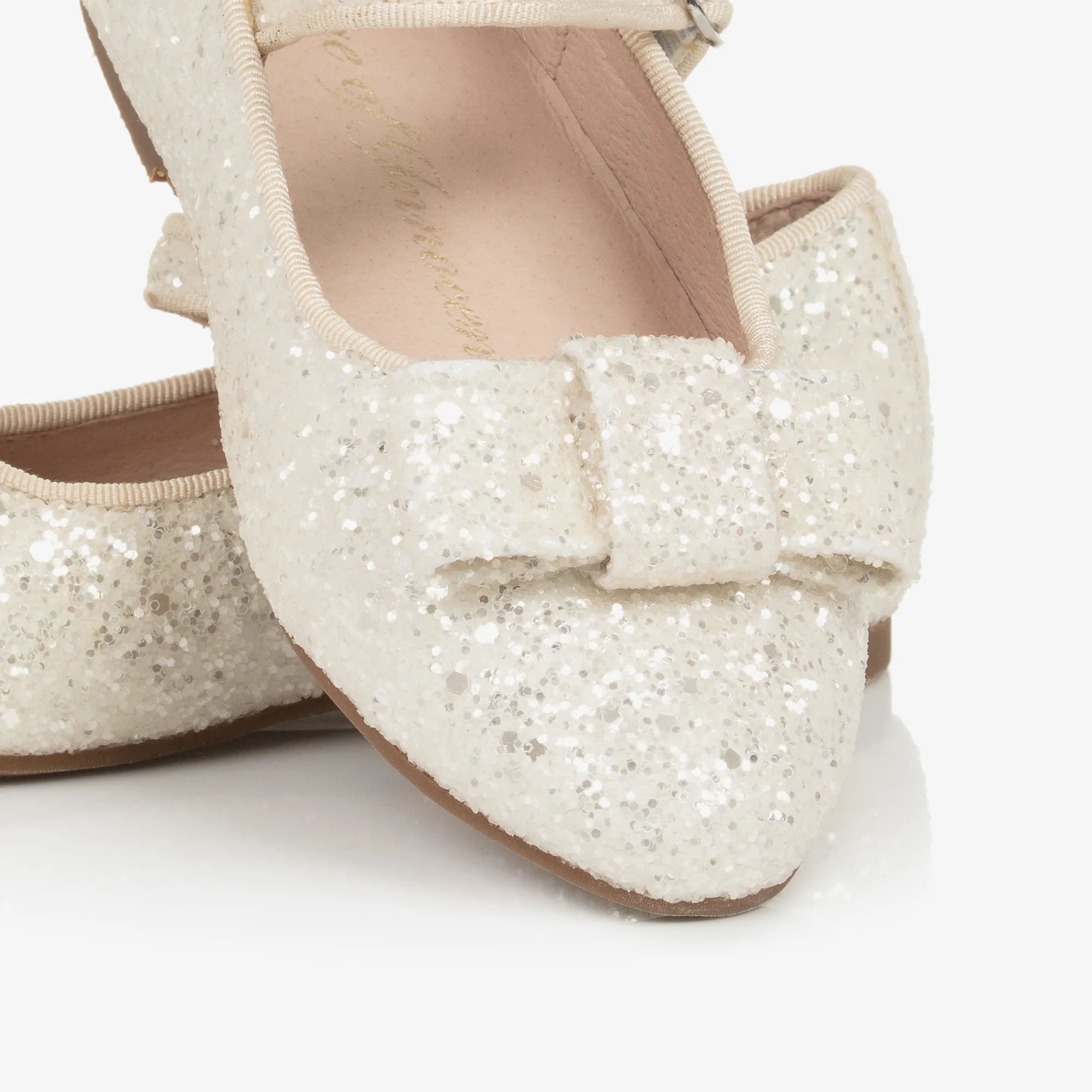 Girls Ivory Glitter Bow Pumps