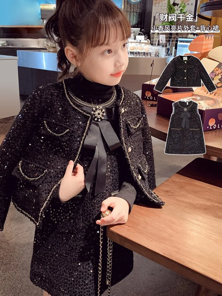 Girls' small fragrant style suit skirt autumn and winter 2023 new fashionable children's Internet celebrity suit skirt little gi