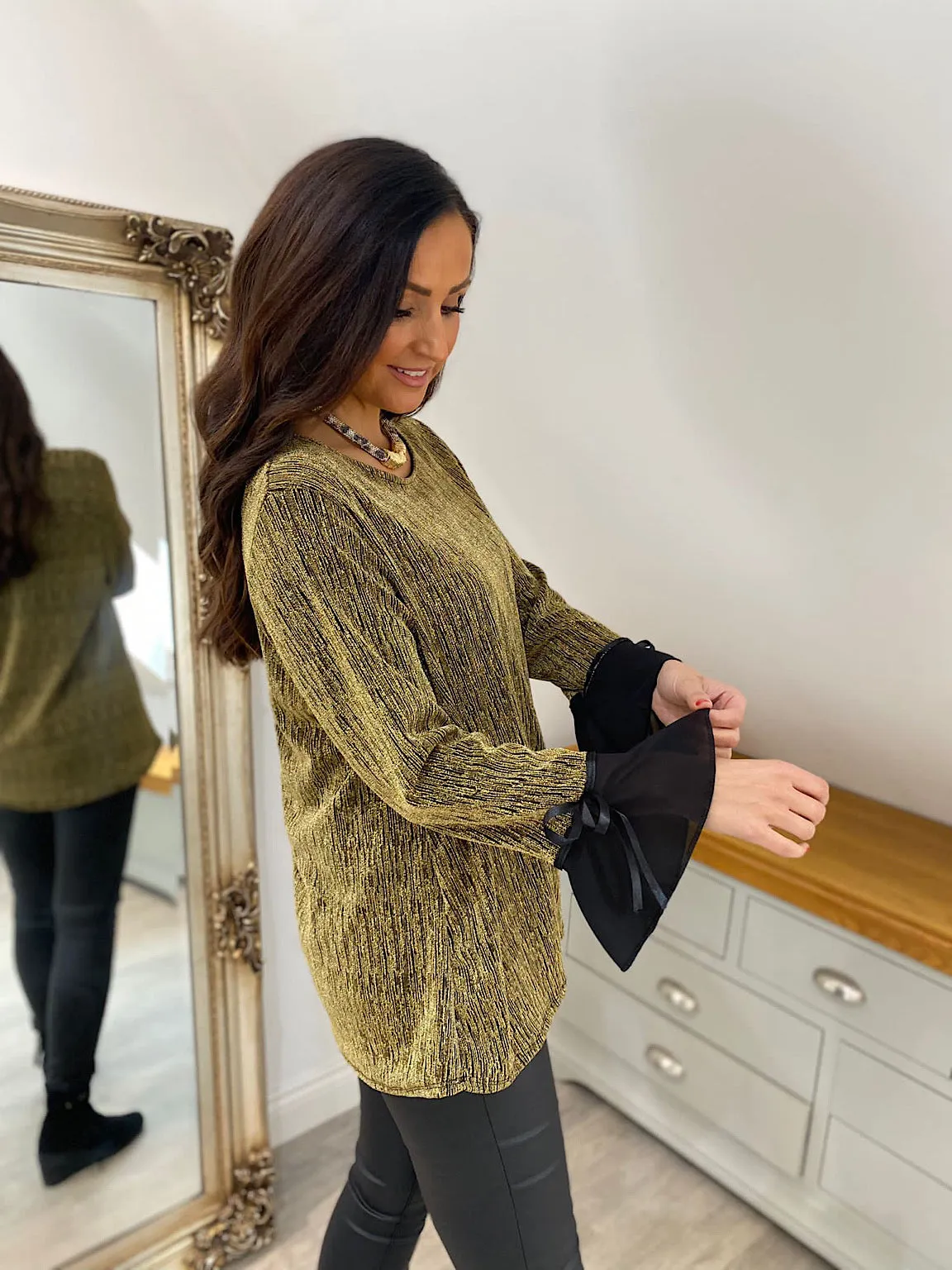 Gold Shimmer Chiffon Sleeve Top - Velma