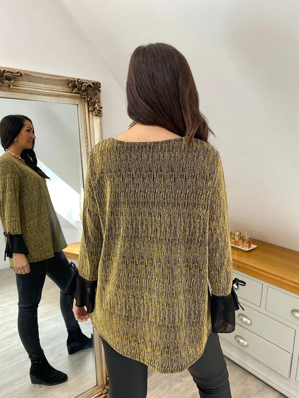 Gold Shimmer Chiffon Sleeve Top - Velma