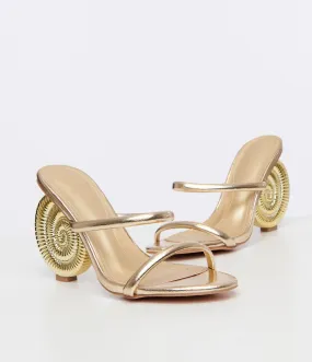 Gold High Heels with Metallic Seashell Detail