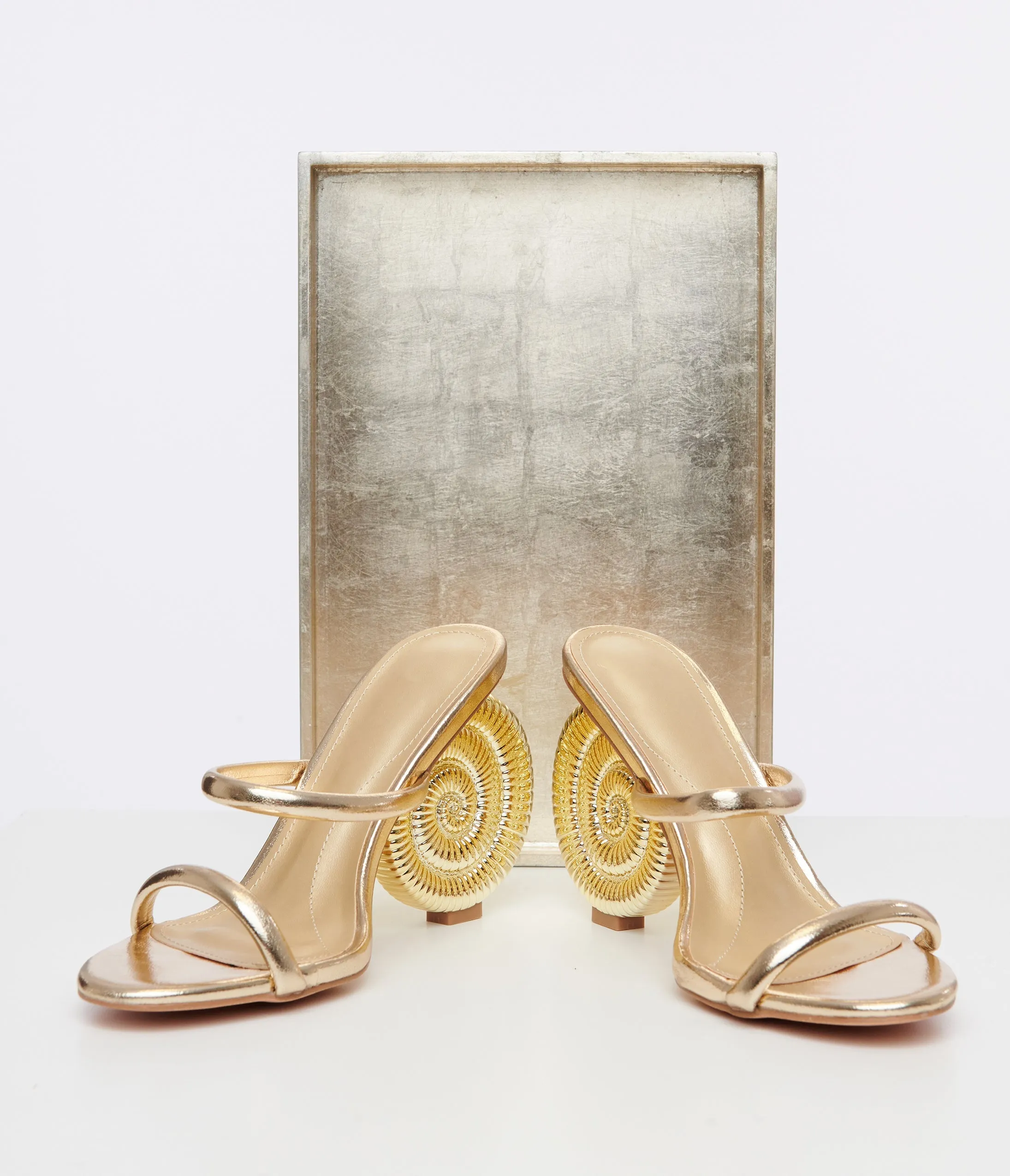 Gold High Heels with Metallic Seashell Detail