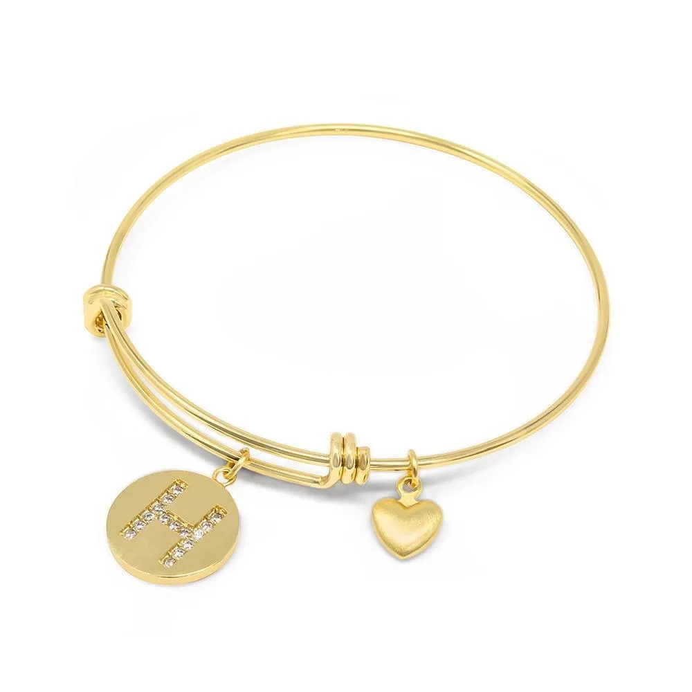 Gold Plated Crystal Initial Bracelet - Handmade, 20kt, Letter H