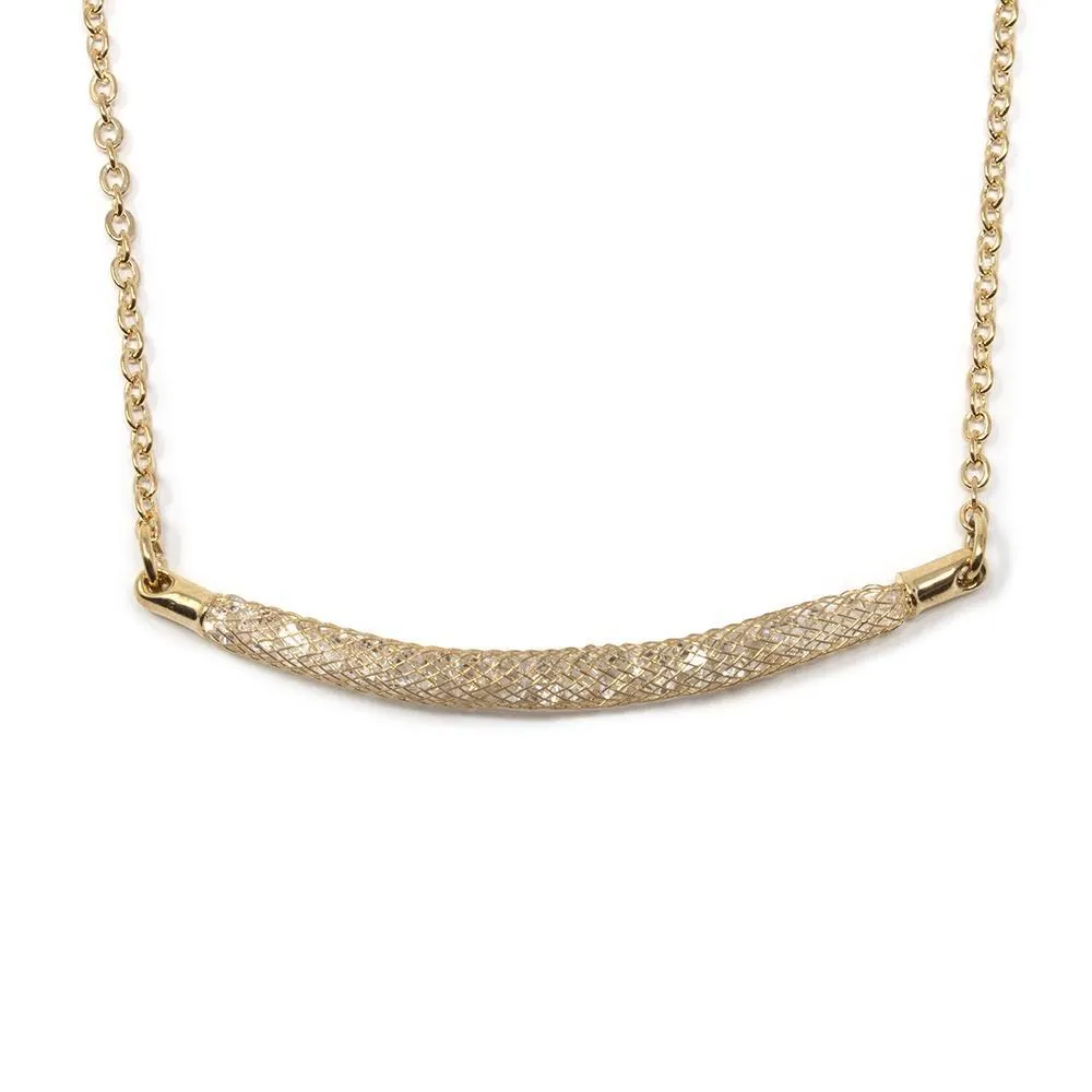 Gold Tone Crystal Station Necklace Mesh