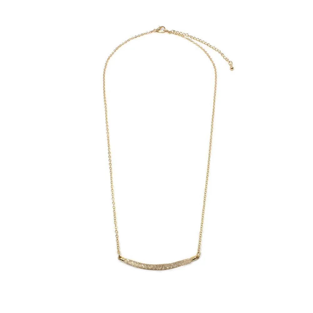 Gold Tone Crystal Station Necklace Mesh