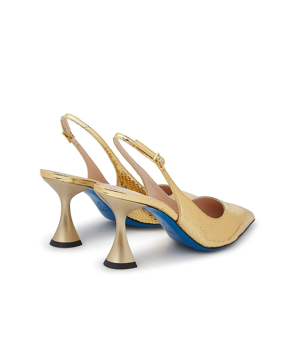 Gold-tone printed leather slingback pumps