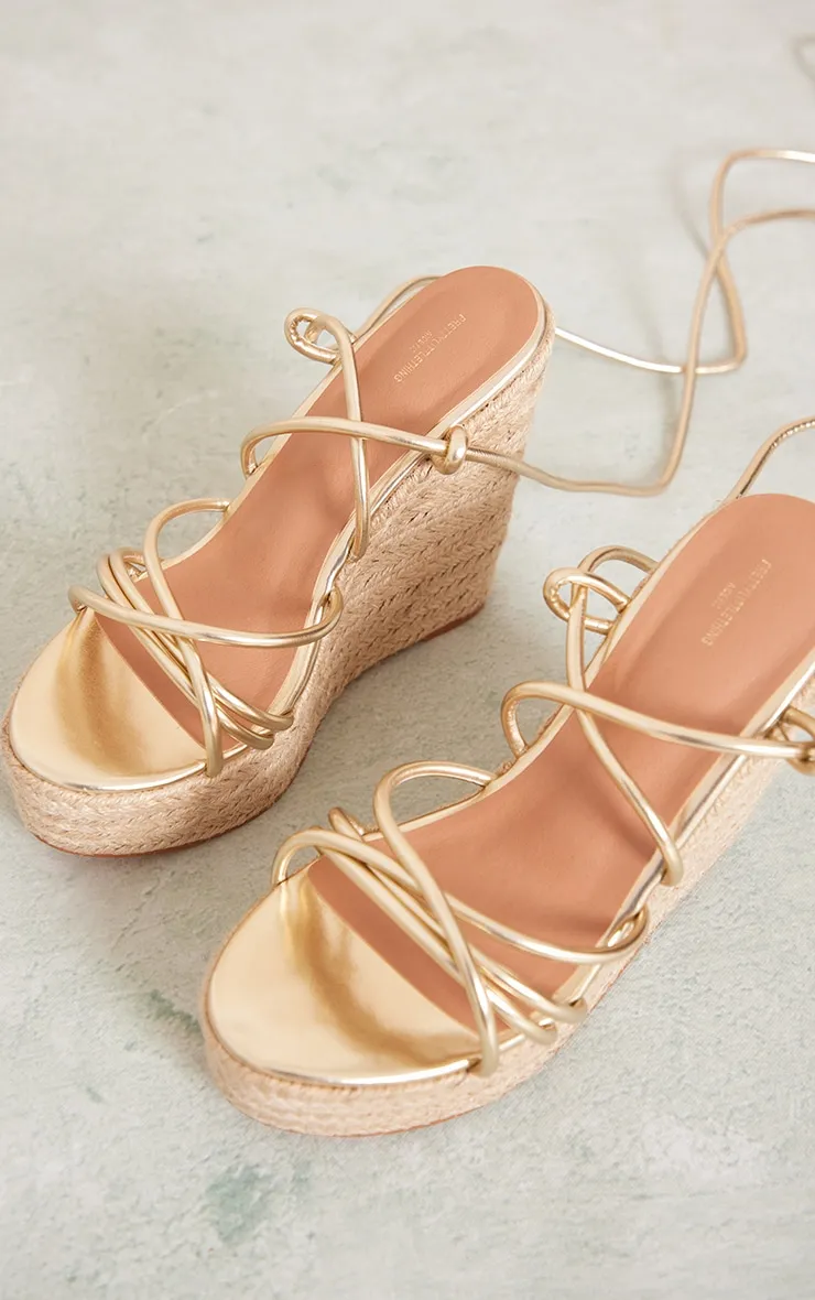 Wide Fit Gold Espadrille Platforms