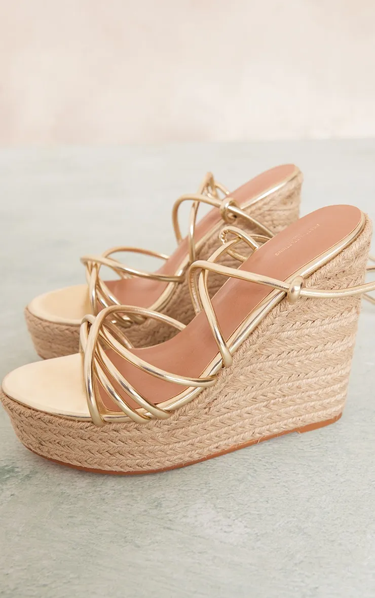 Wide Fit Gold Espadrille Platforms