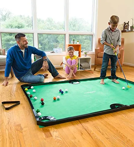 Golf Pool Indoor Family Game - Golf Putting Mat Set with Putters