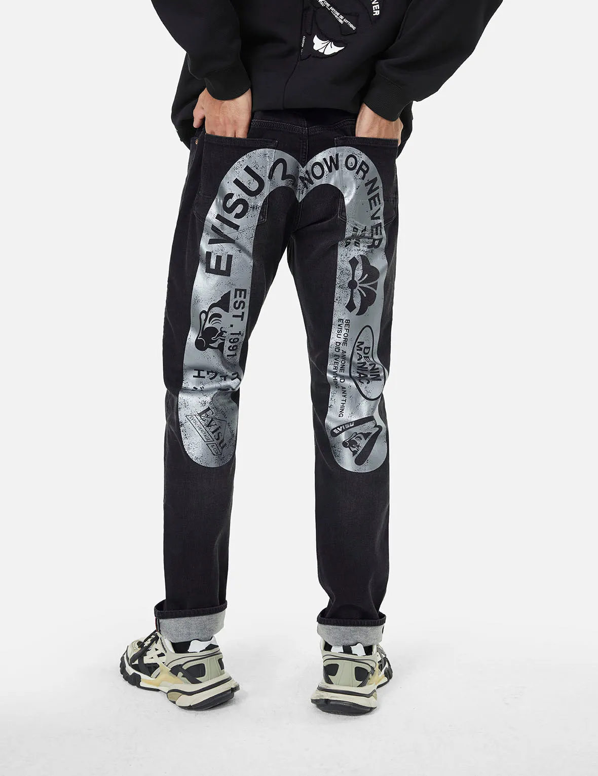 Graffiti-Style Daicock Print Slim Fit Jeans #2010