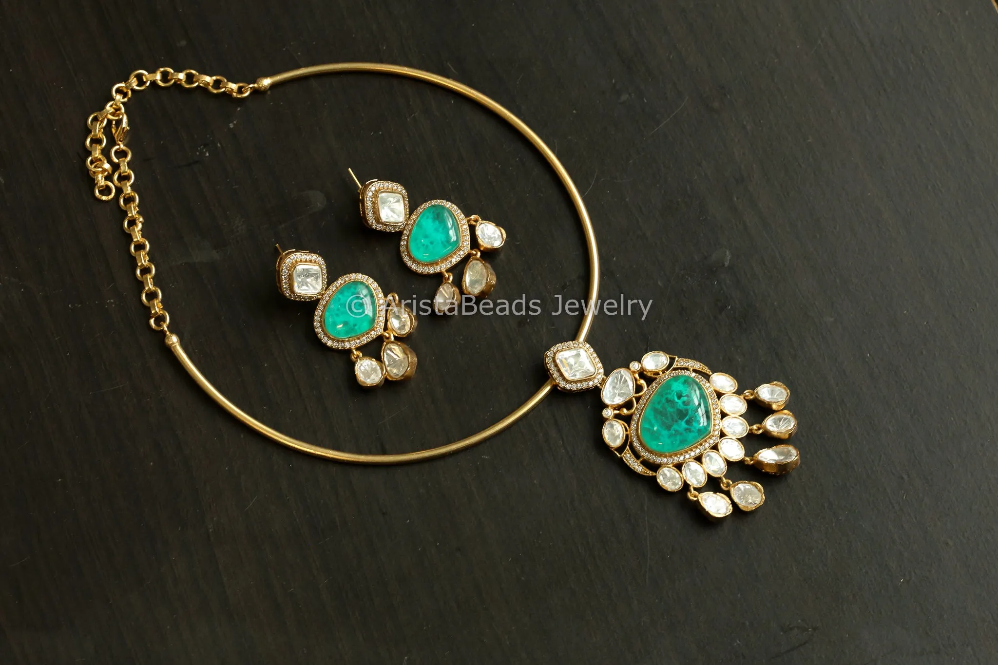 Green Doublet & Kundan Polki Necklace Set (ABJ-N101-56)