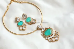 Green Doublet & Kundan Polki Necklace Set (ABJ-N101-56)