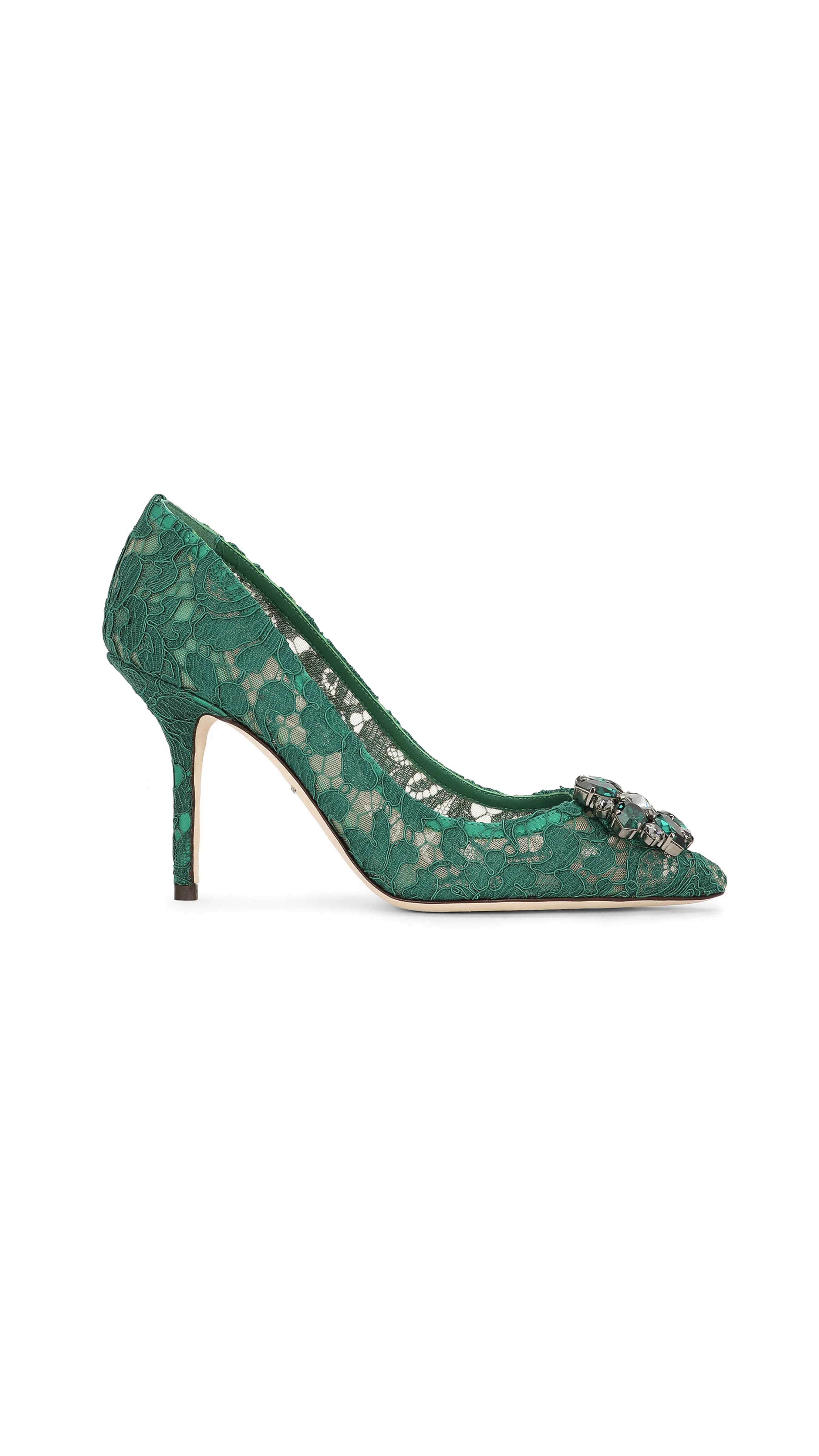 Green Lace Rainbow Pumps - Brooch Detail Shoes