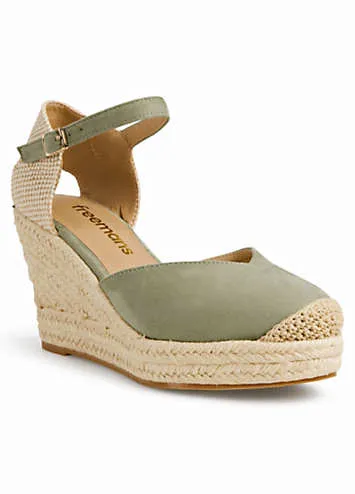 Green Suede Espadrille Wedges by Freemans