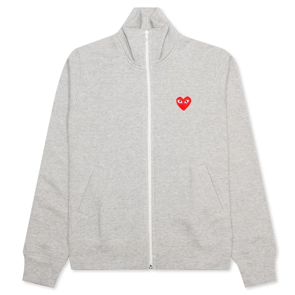 Grey Heart Print Zip-Up Hoodie