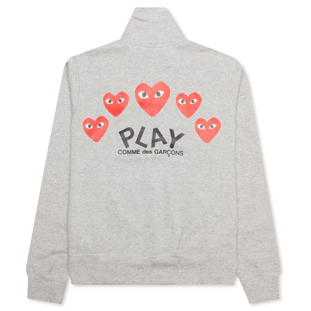 Grey Heart Print Zip-Up Hoodie