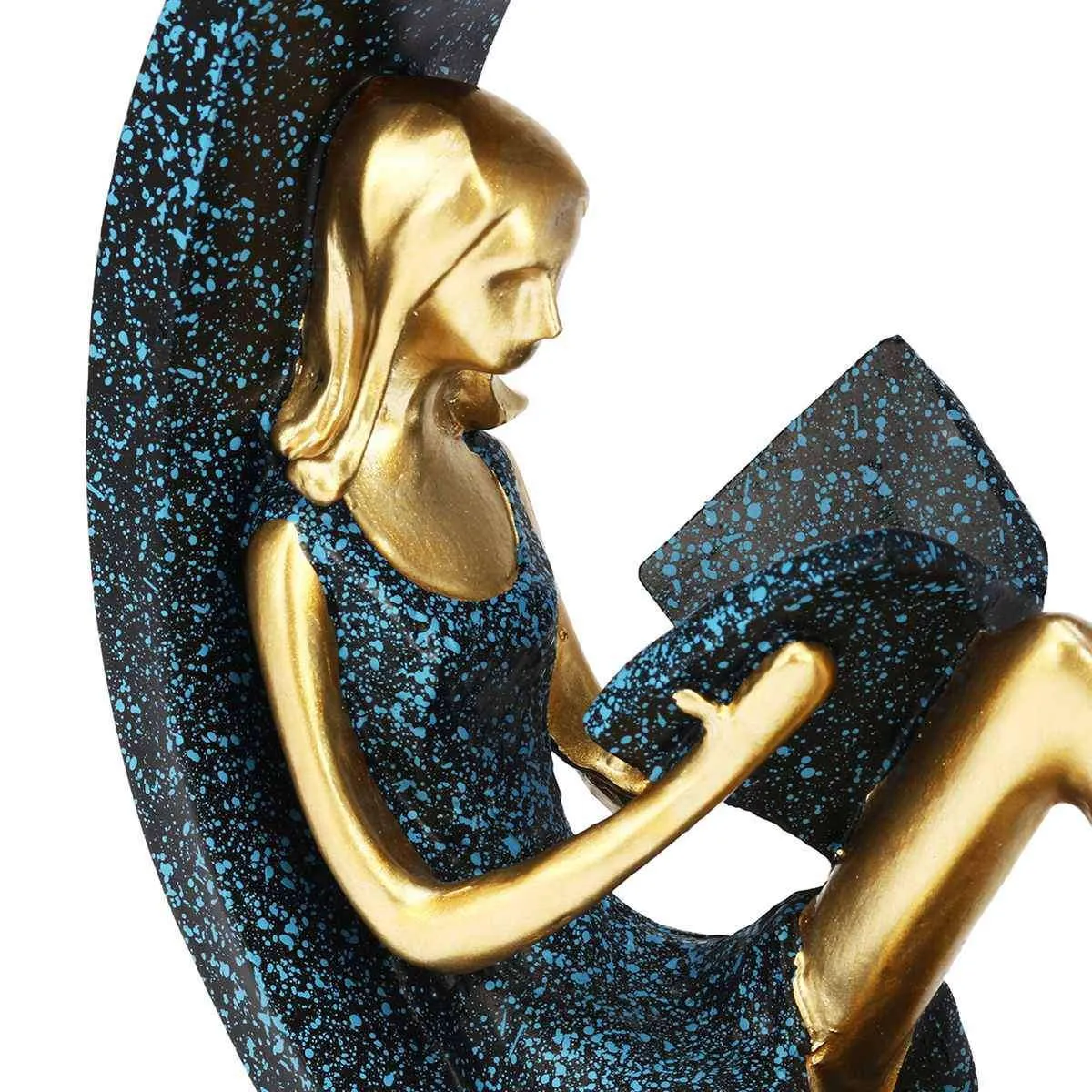 Handmade Blue Resin Reading Girl Figurines