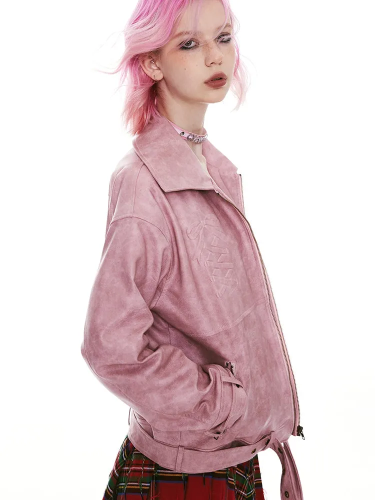 Handsome Oversize Cool Simple Drop-Shoulder Leather-Jacket