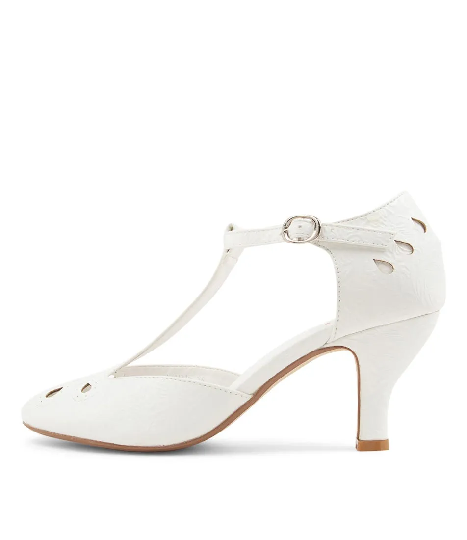 I LOVE BILLY Marie White Filigree Embossed Heels