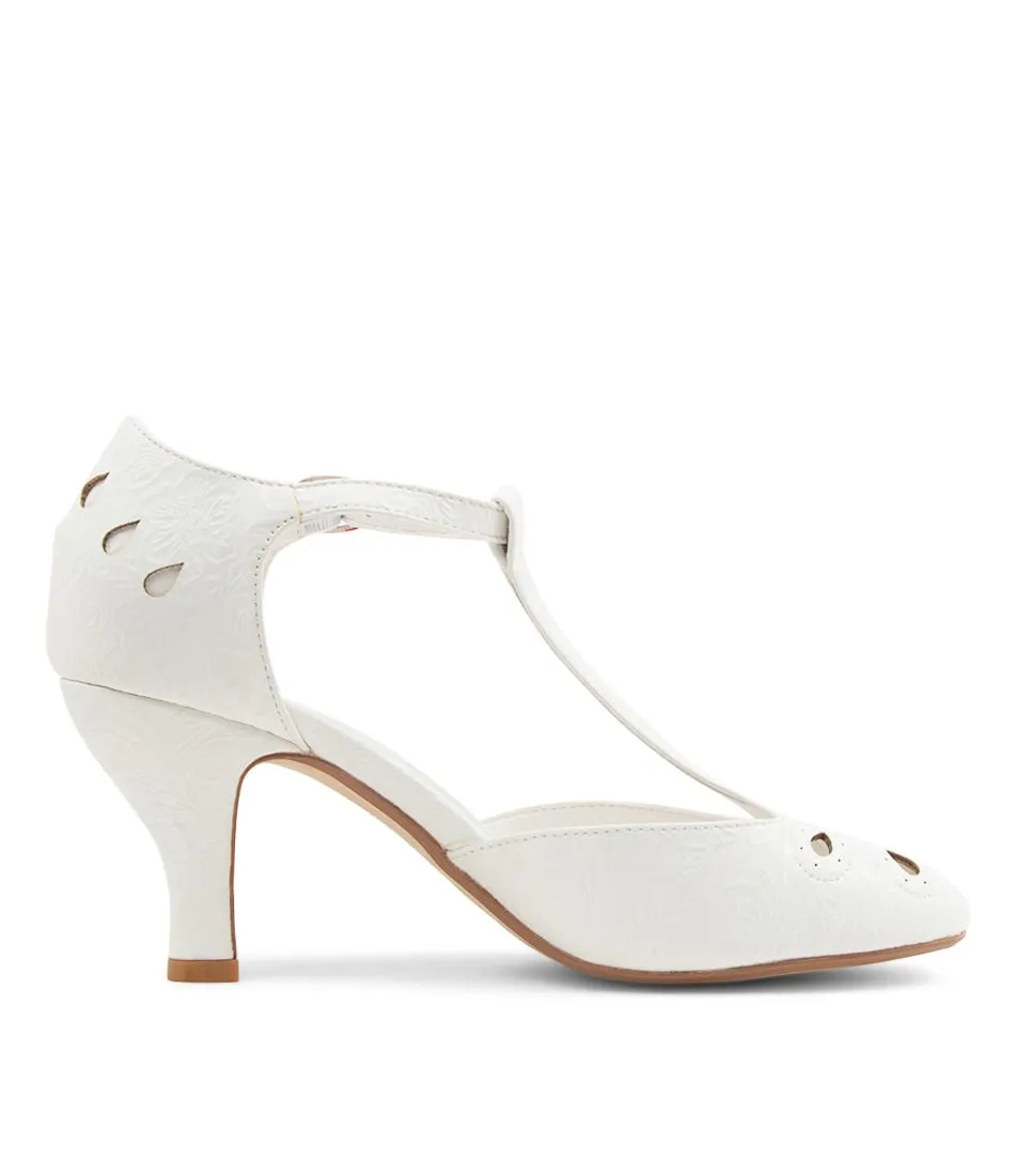 I LOVE BILLY Marie White Filigree Embossed Heels