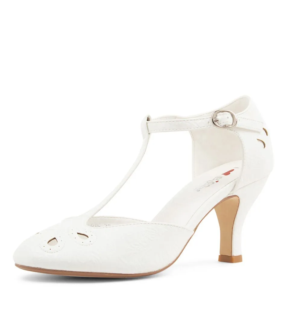 I LOVE BILLY Marie White Filigree Embossed Heels