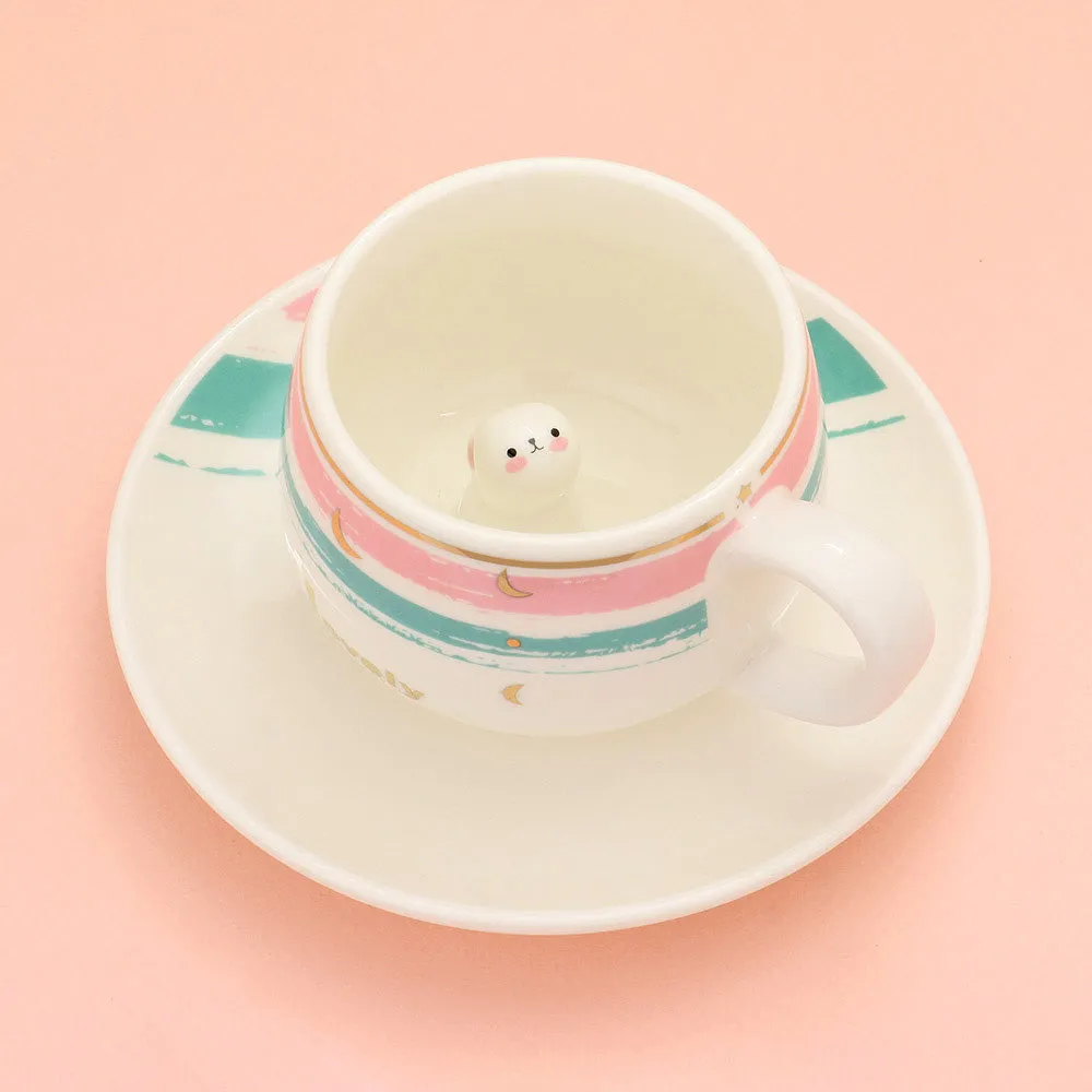 iLLASPARKZ Lovely Message Cute Bunny Ceramic Mug Cup and Saucer Set